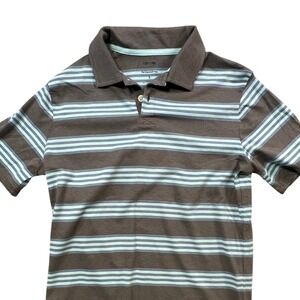 Sonoma The‎ Supersoft Polo Shirt Boys L Brown Blue Stripe Short Sleeve Casual J4
